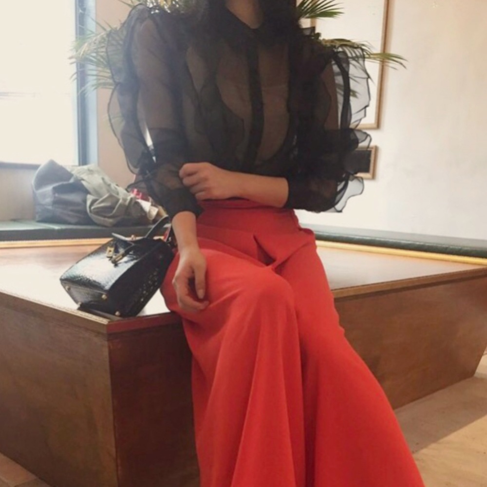 Organza ruffle blouse